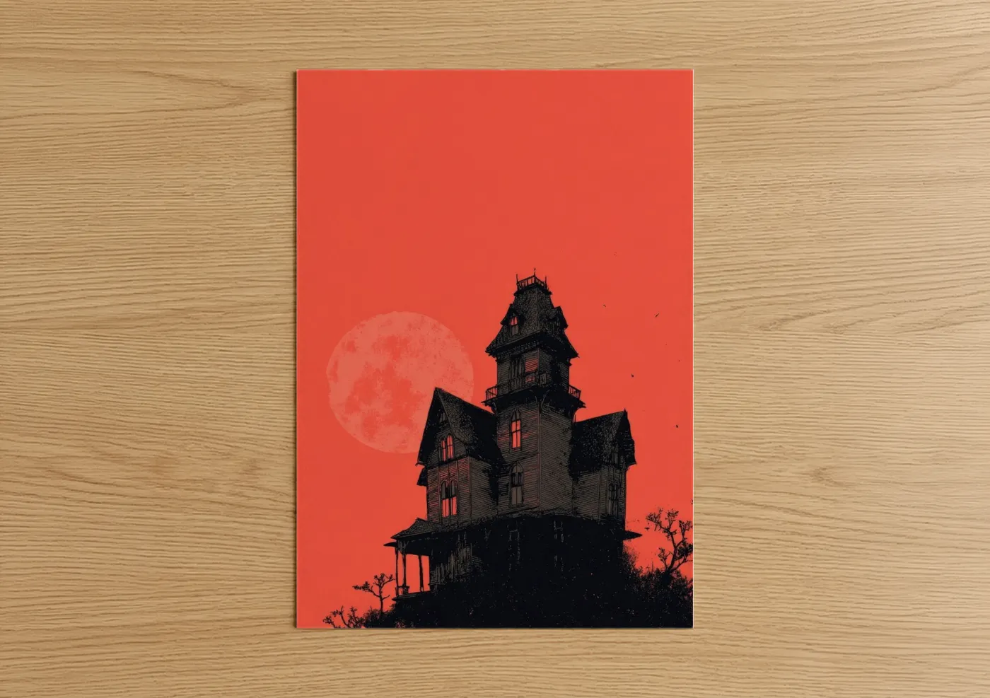 Haunted Manor Red Moon Halloween Wall Art