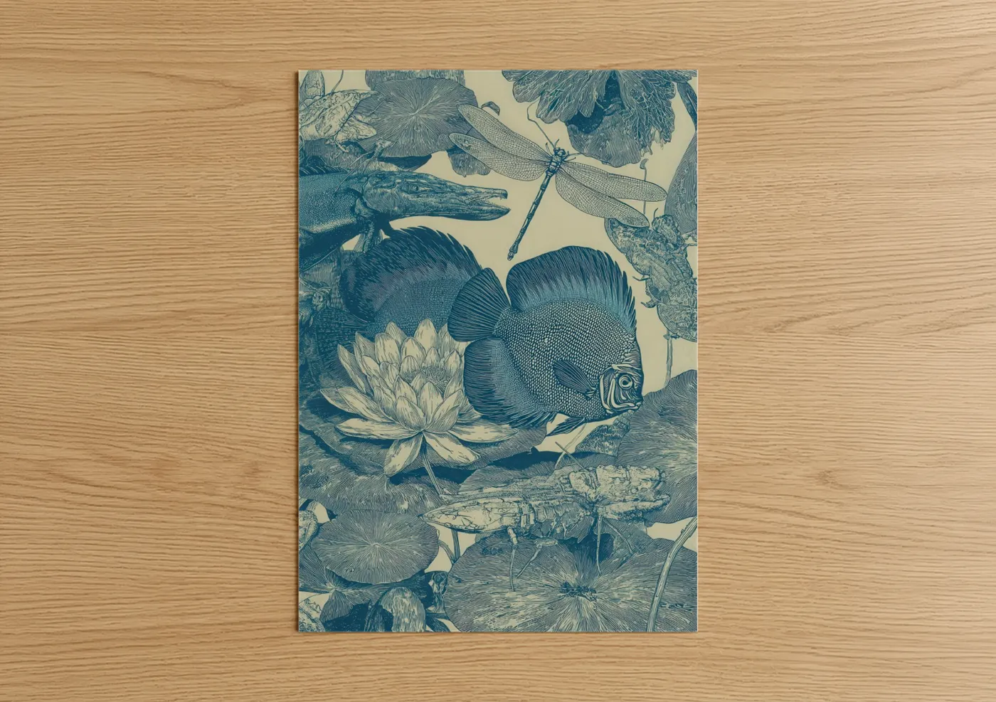 Discus Fish with Lotus Flower Engraving Wall Art