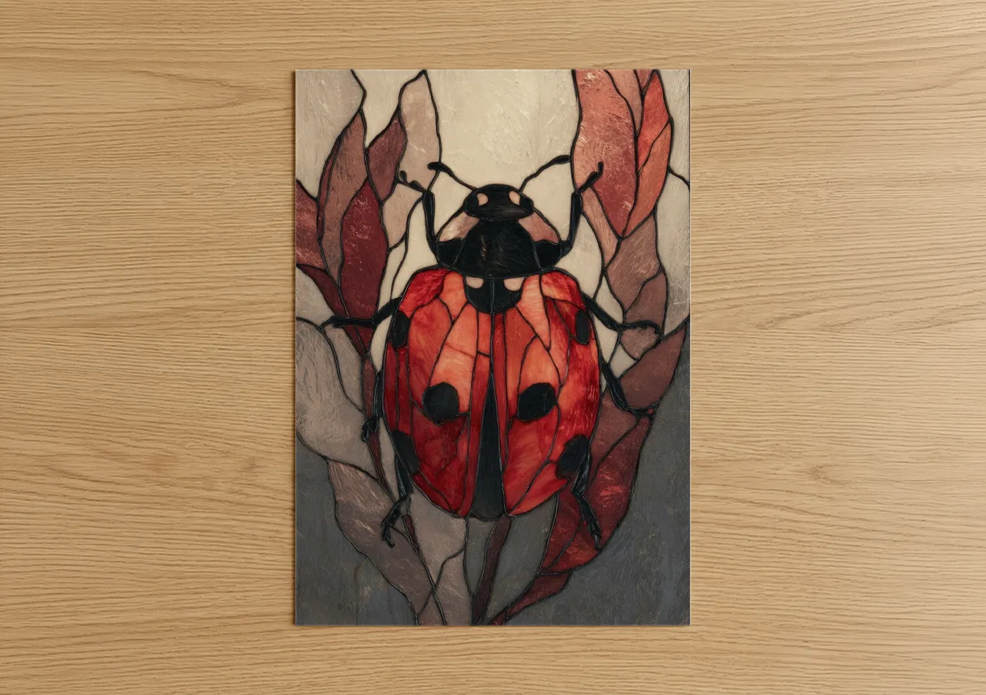 Crimson Ladybug Botanical Illustration Wall Art