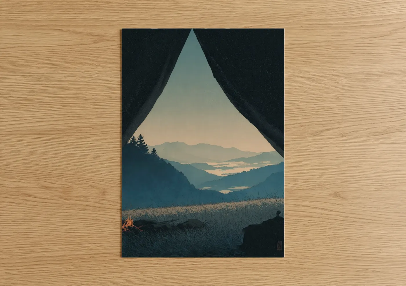 Mountain Campfire View Landscape Wall Art