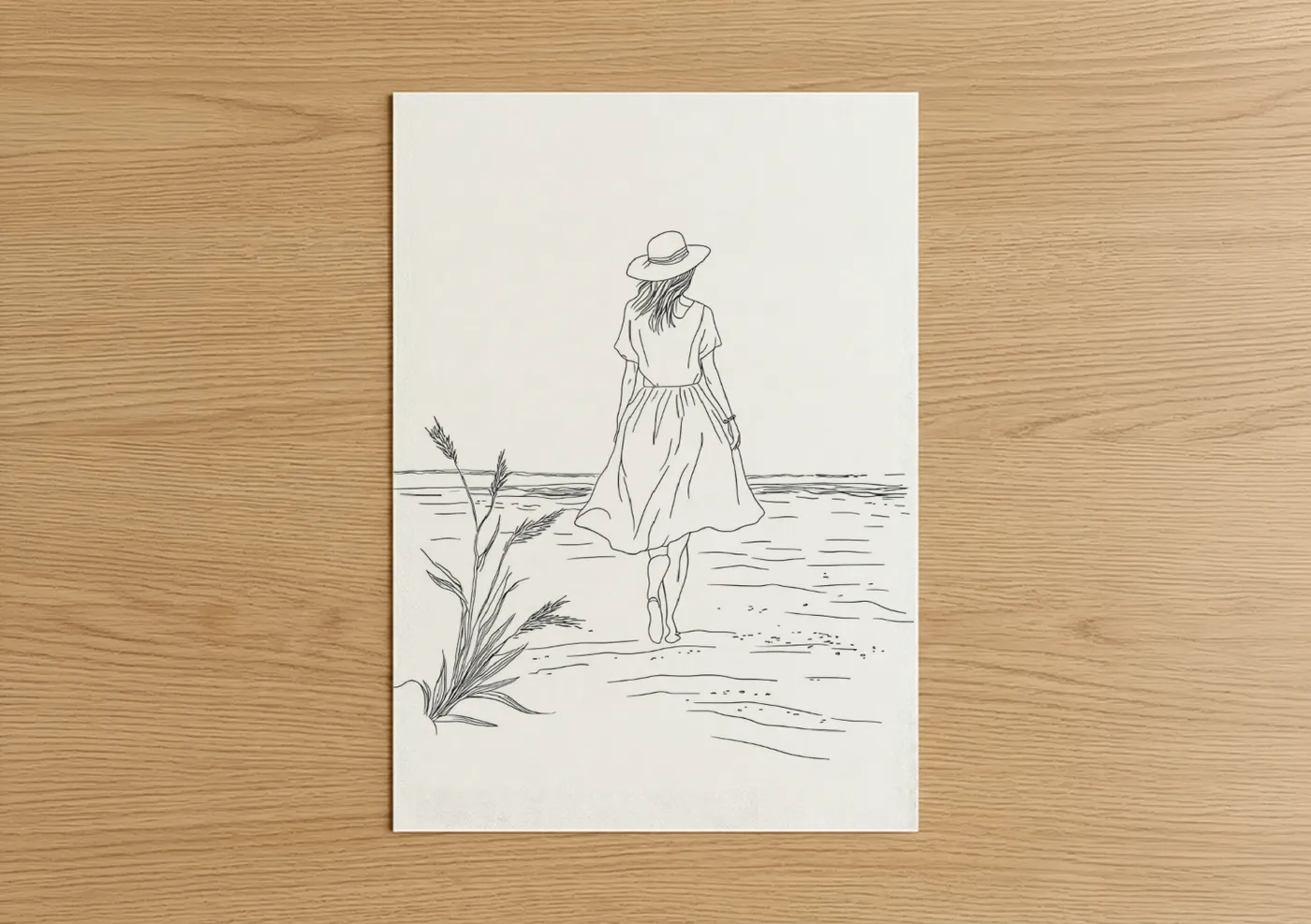 woman walking rural wheat field illustration Wall Art