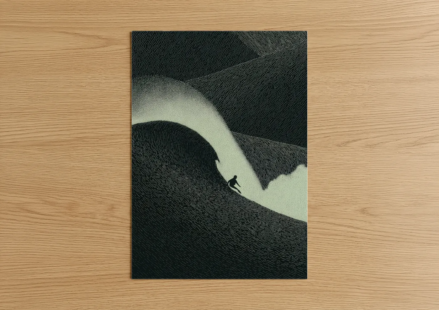 Midnight Wave Surfer Minimalist Wall Art
