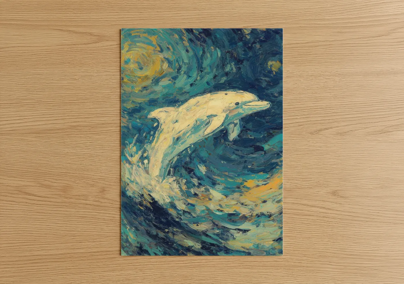 Golden Dolphin Wave Expressionist Wall Art