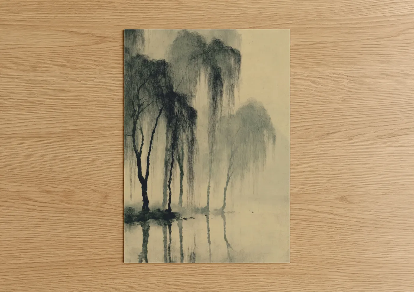Misty Willow Forest Watercolor Landscape Wall Art