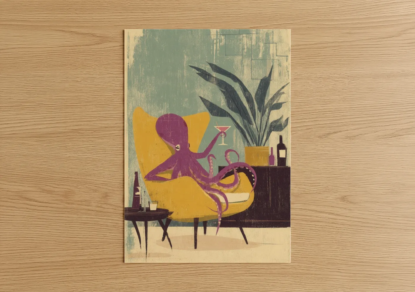 Purple Octopus Vintage Lounge Art Wall Art
