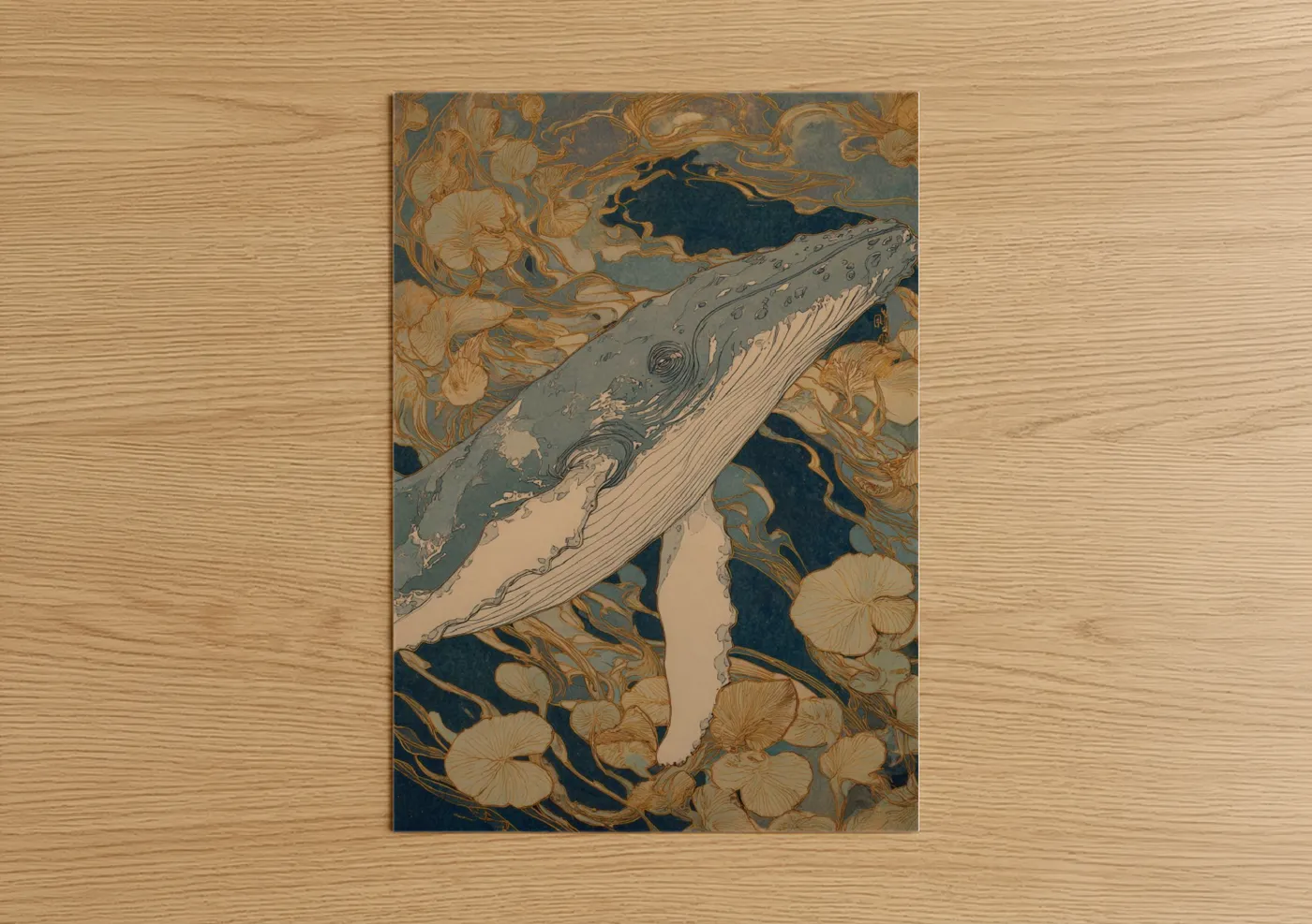 Humpback Whale Gold Botanical Wall Art