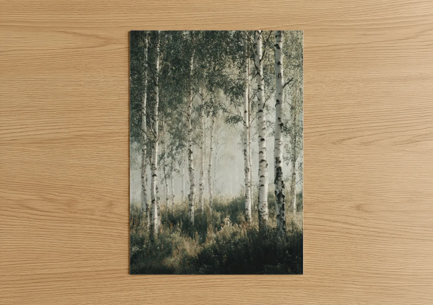 Misty Birch Forest Landscape Photography Wall Art