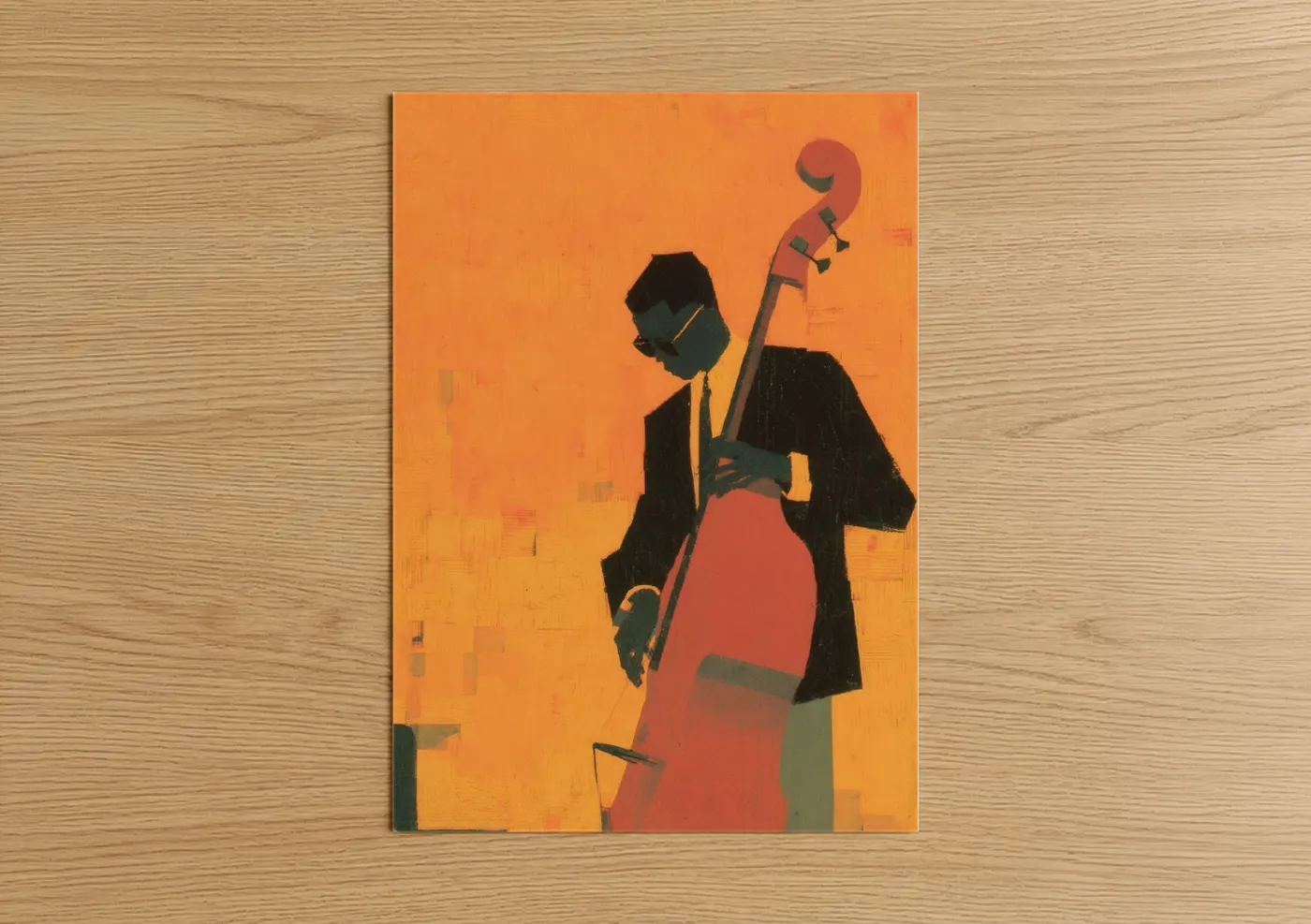 Jazz Bassist Silhouette Orange Wall Art