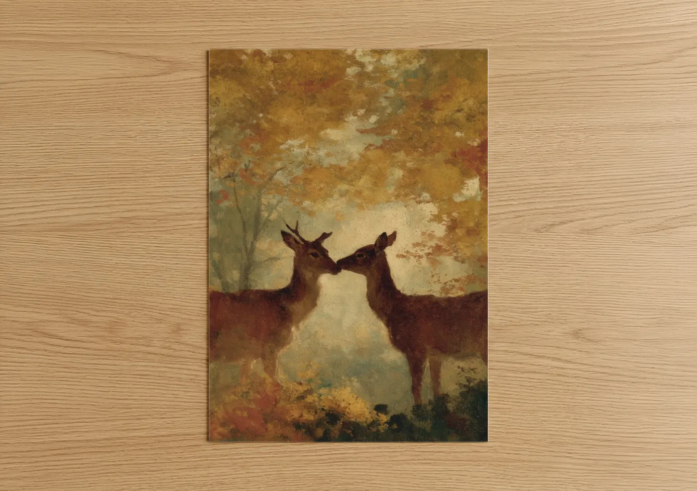 Romantic Deer Pair Vintage Watercolor Wall Art