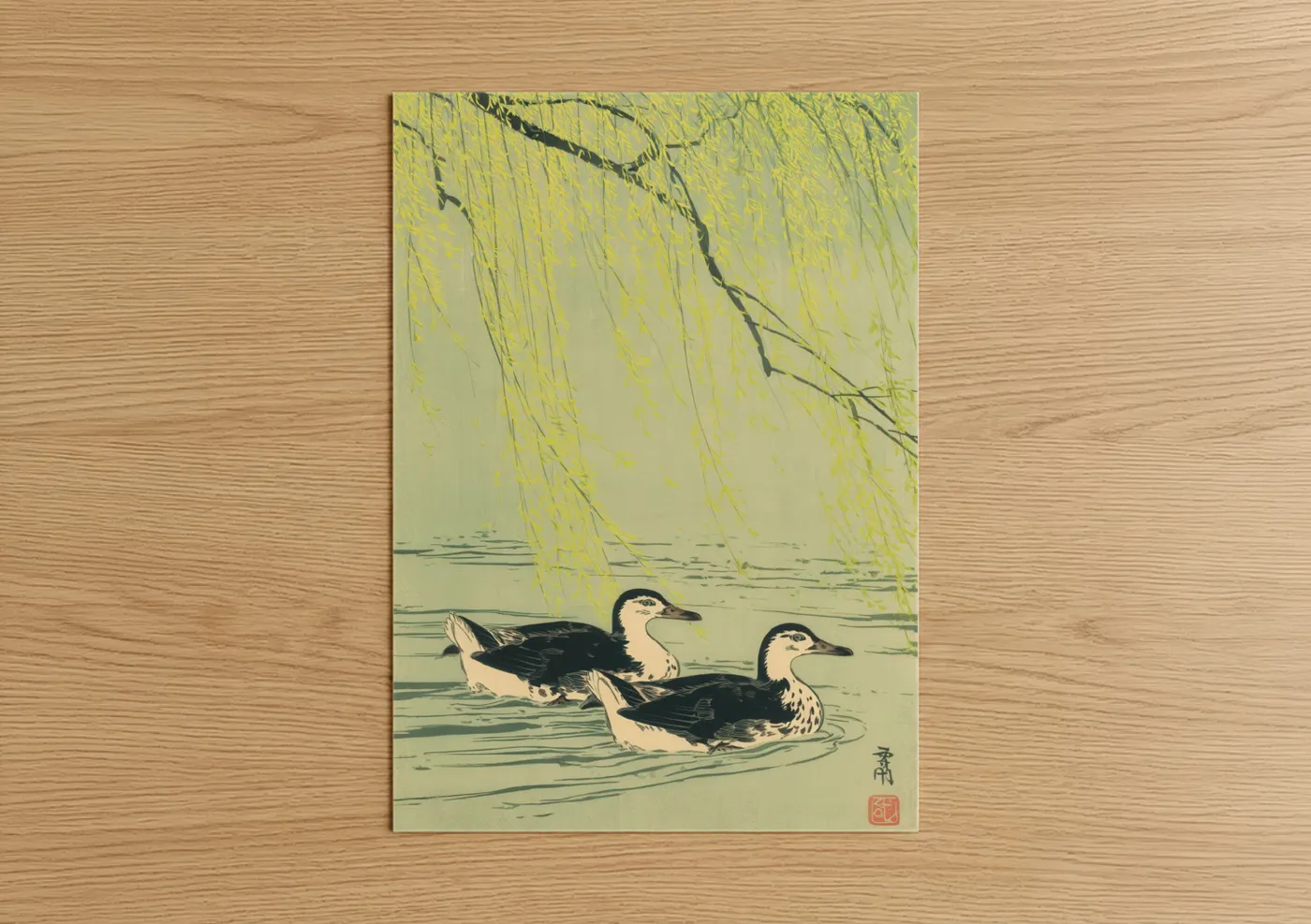 Willow Ducks Serene Water Japanese Wall Art