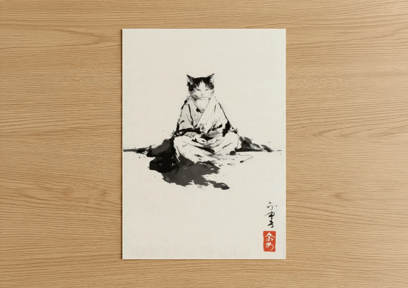 Meditative Cat Monk Zen Art Wall Art