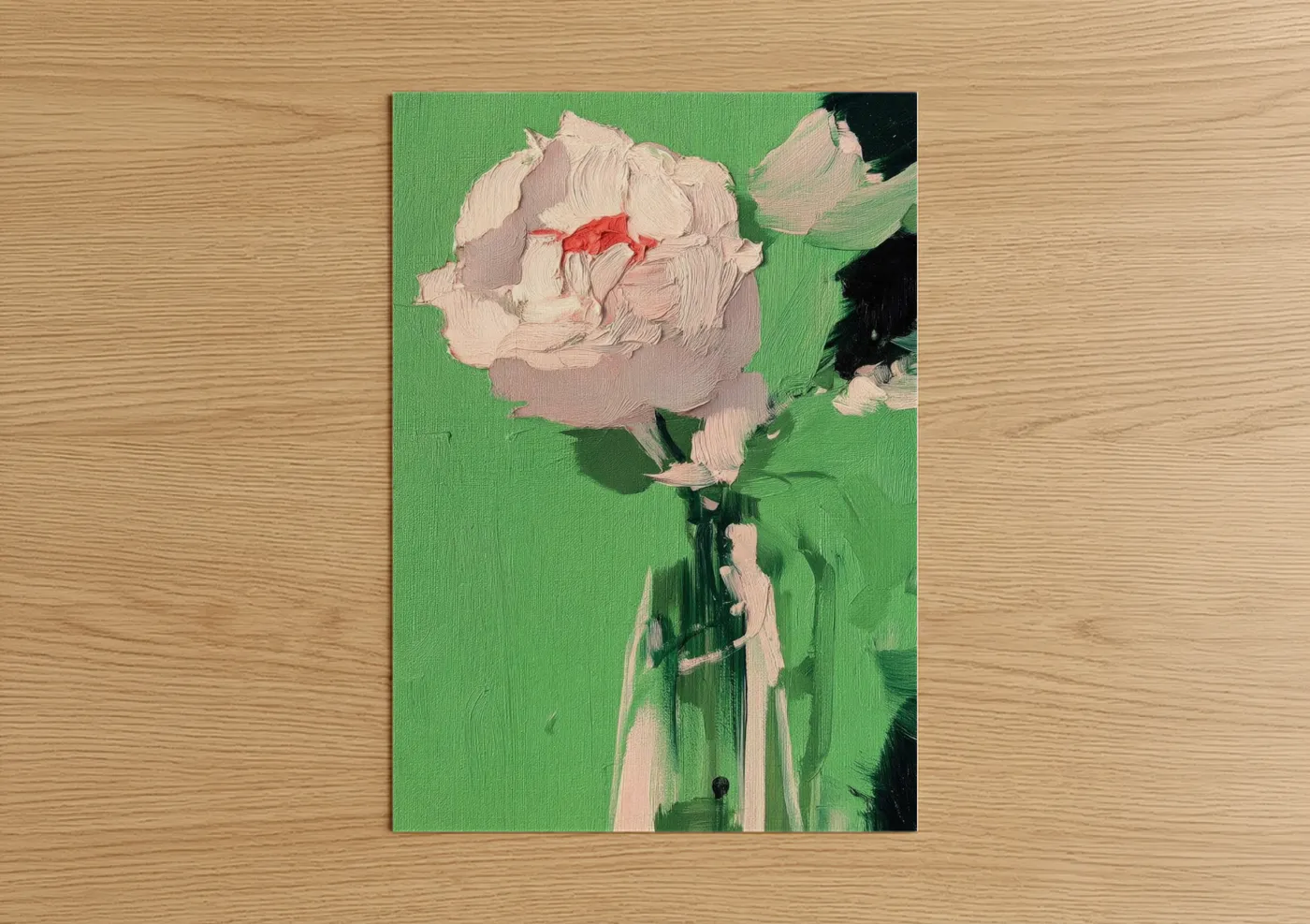 Soft Peony Green Contemporary Flower Wall Art