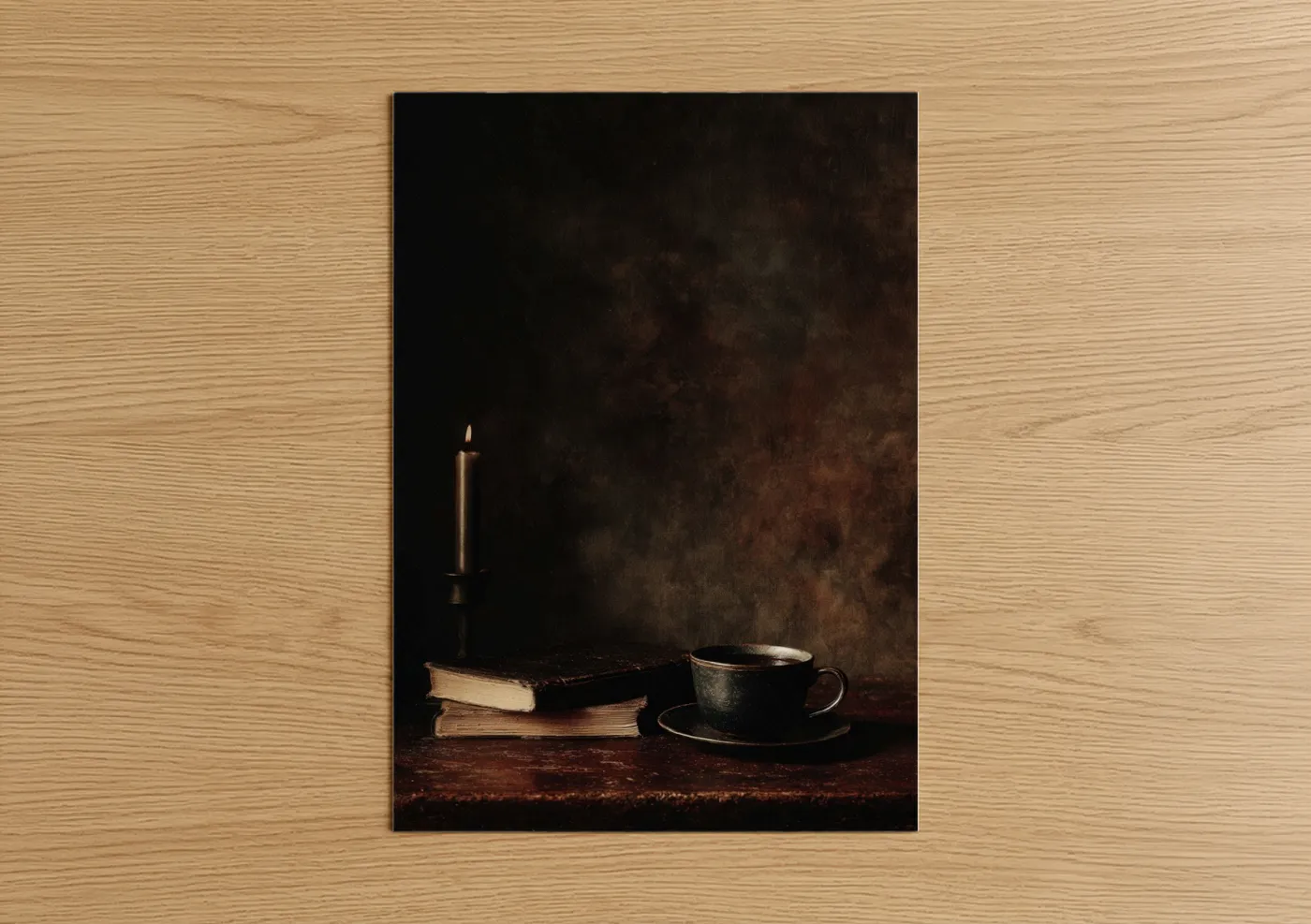Candlelit Tea Reading Moody Still Life Wall Art
