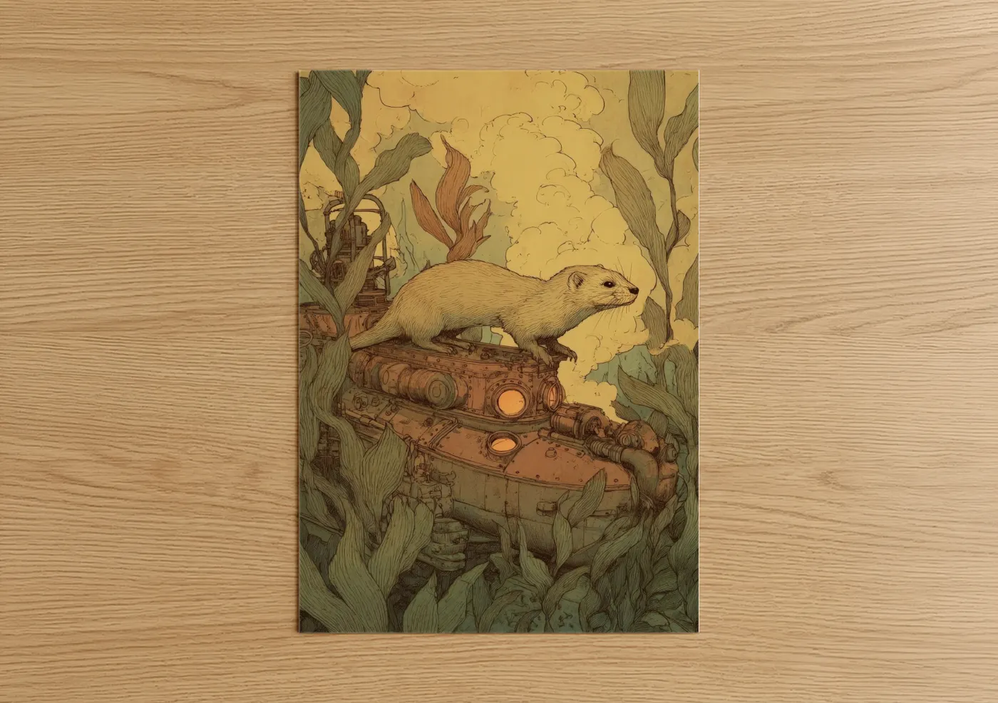 Steampunk Weasel Illustration Wall Art