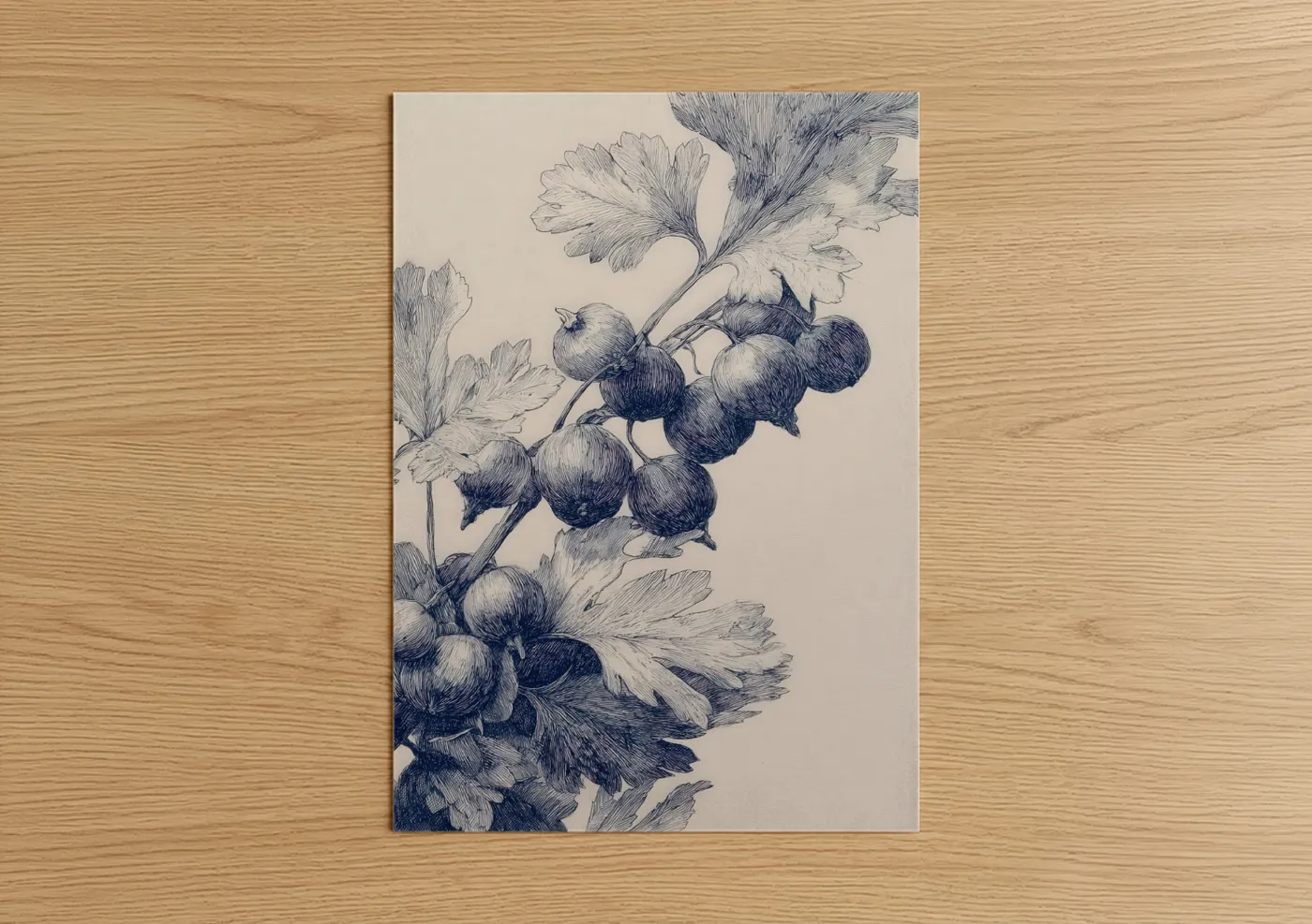 Herbs art print on warm oak wood — black and white palette — Botanical Herb Study poster