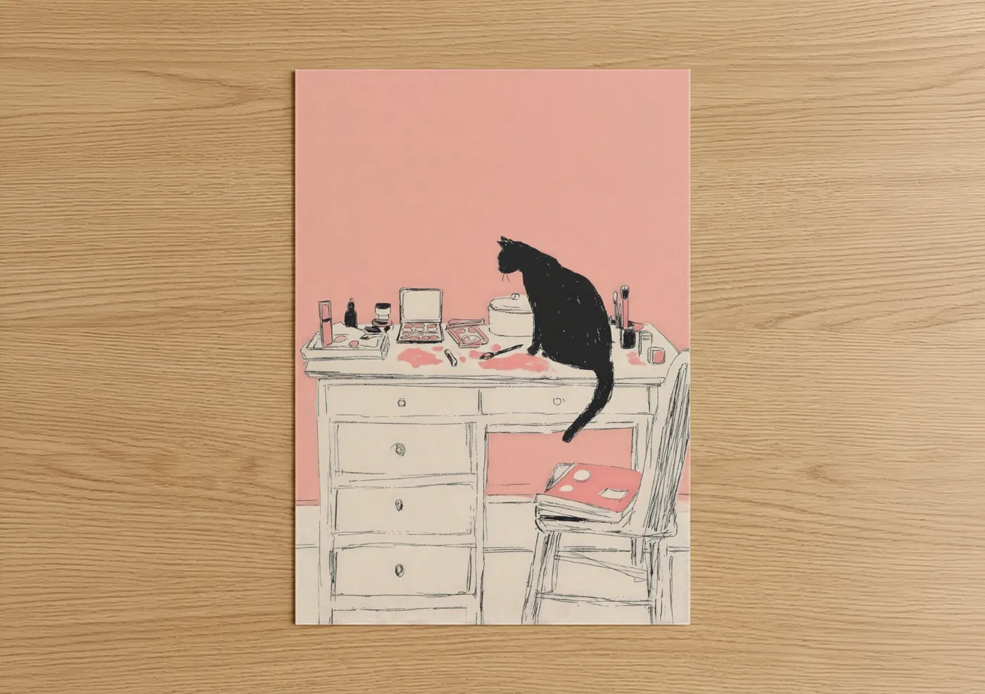 Black Cat Makeup Artist Illustration Wall Art
