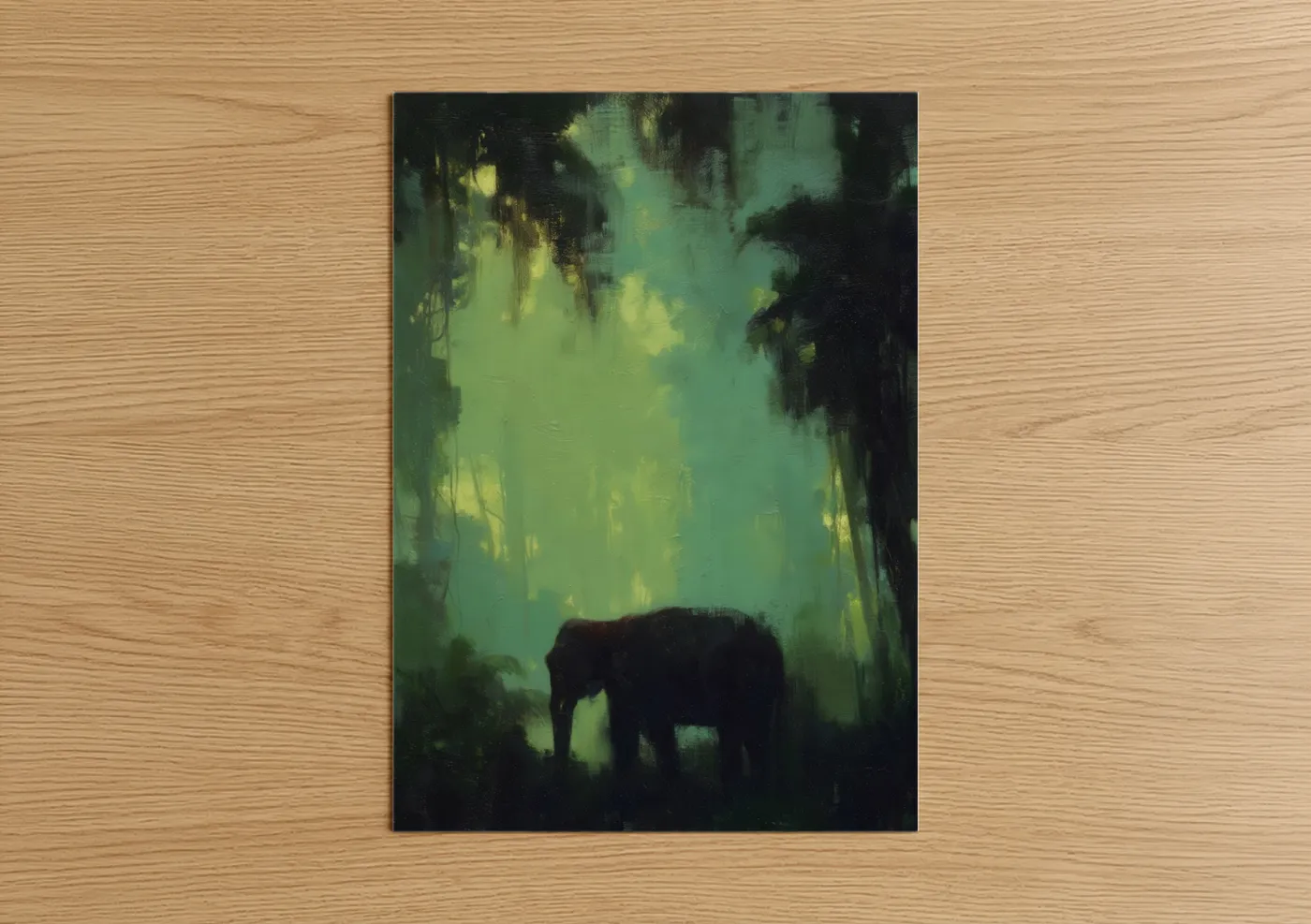 Asian Elephant Misty Forest Watercolor Wall Art