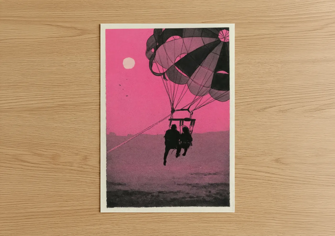 Sunset Parasailing Adventure Pink Sky Wall Art