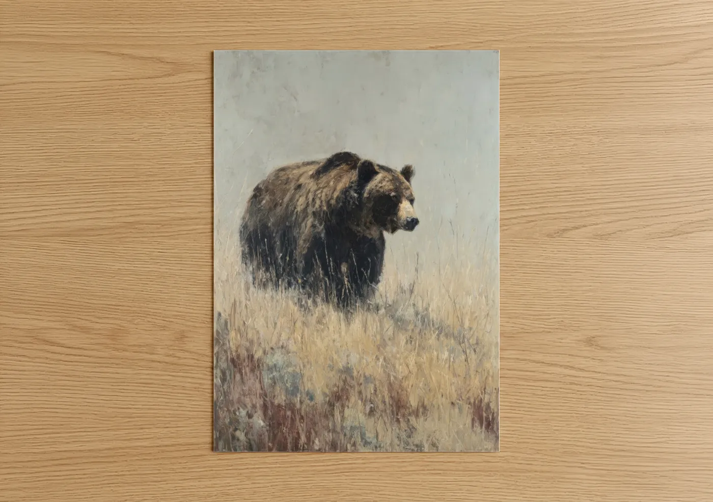 Grizzly Bear Winter Landscape Oil Painting Wall Art