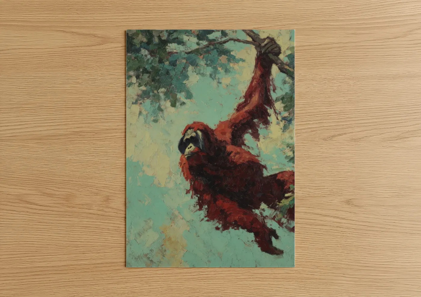Crimson Orangutan Hanging Branch Wall Art