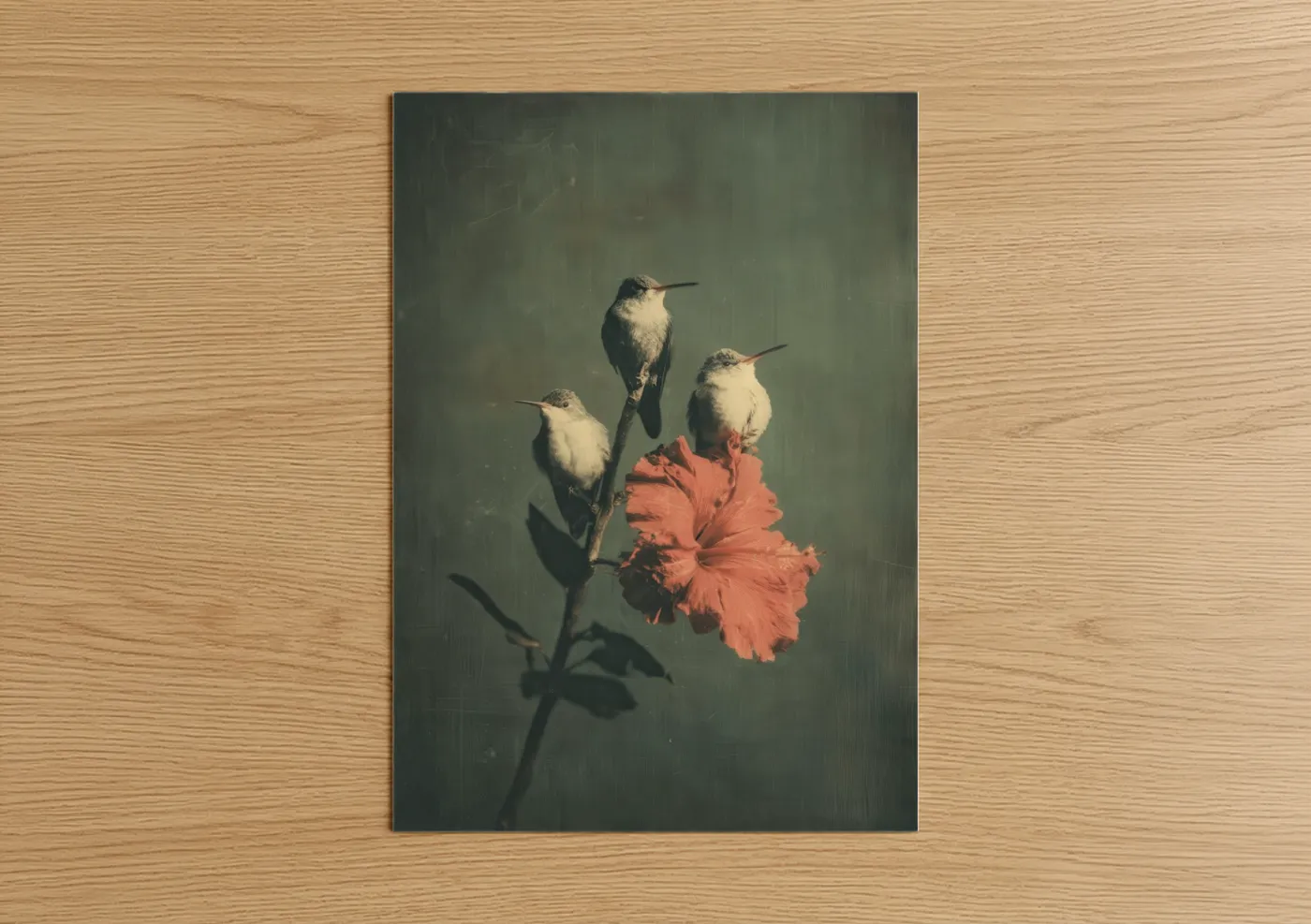 Three Hummingbirds Coral Flower Wall Art