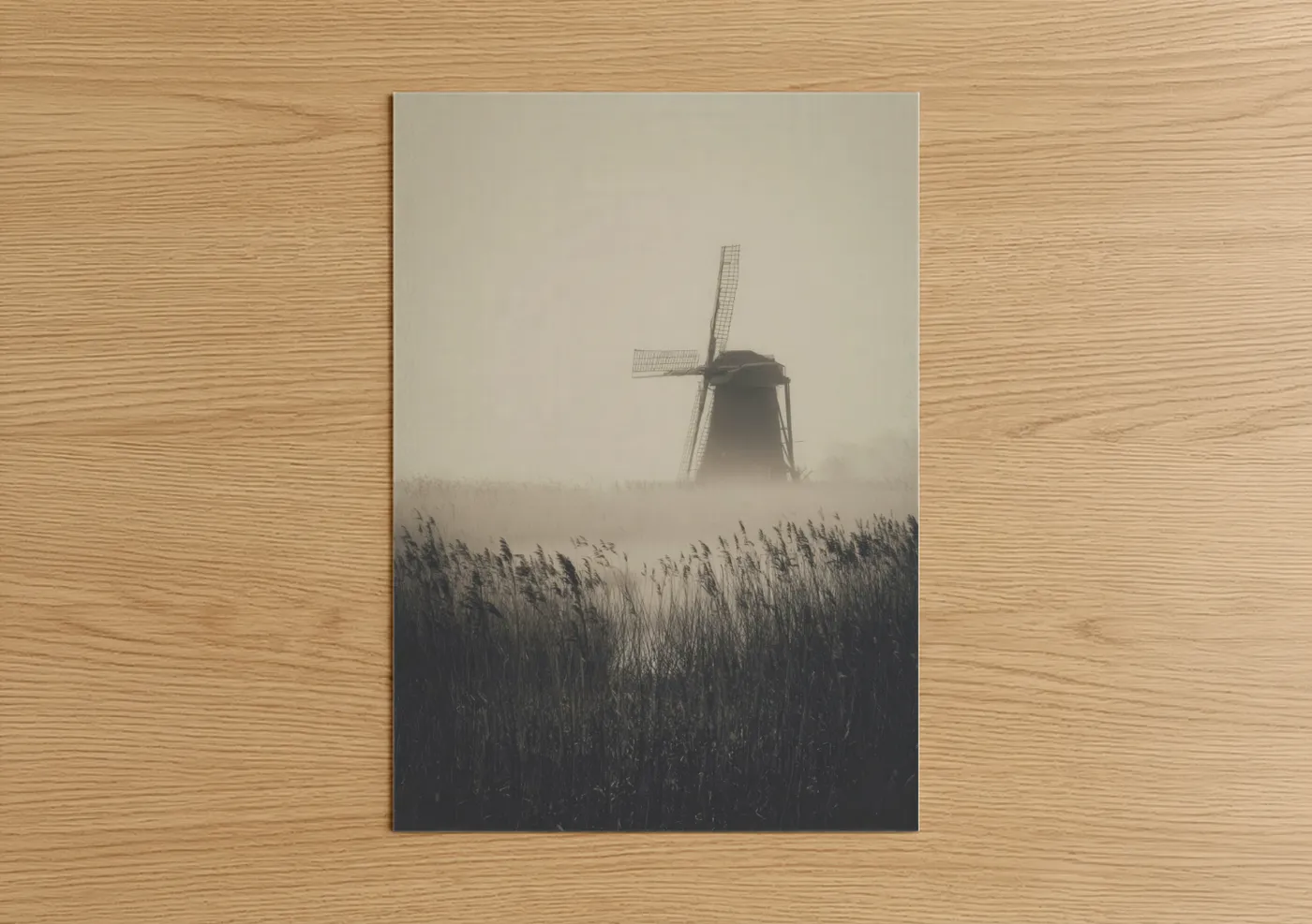 Misty Windmill in Fog Landscape Wall Art
