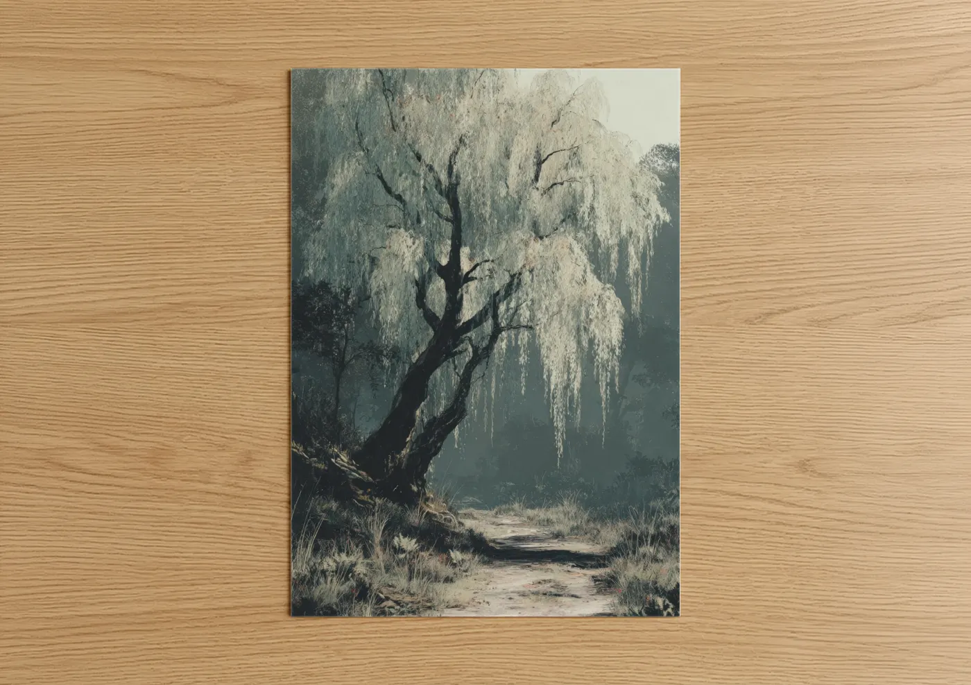 Misty Willow Tree Fog Landscape Wall Art