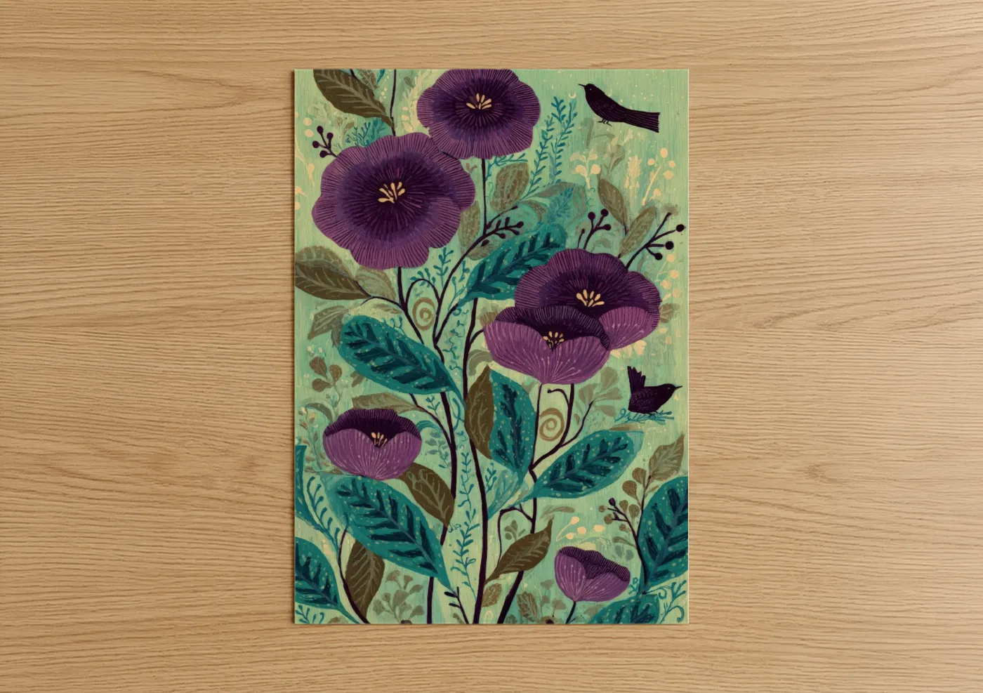 Purple Violets Garden Illustration Wall Art