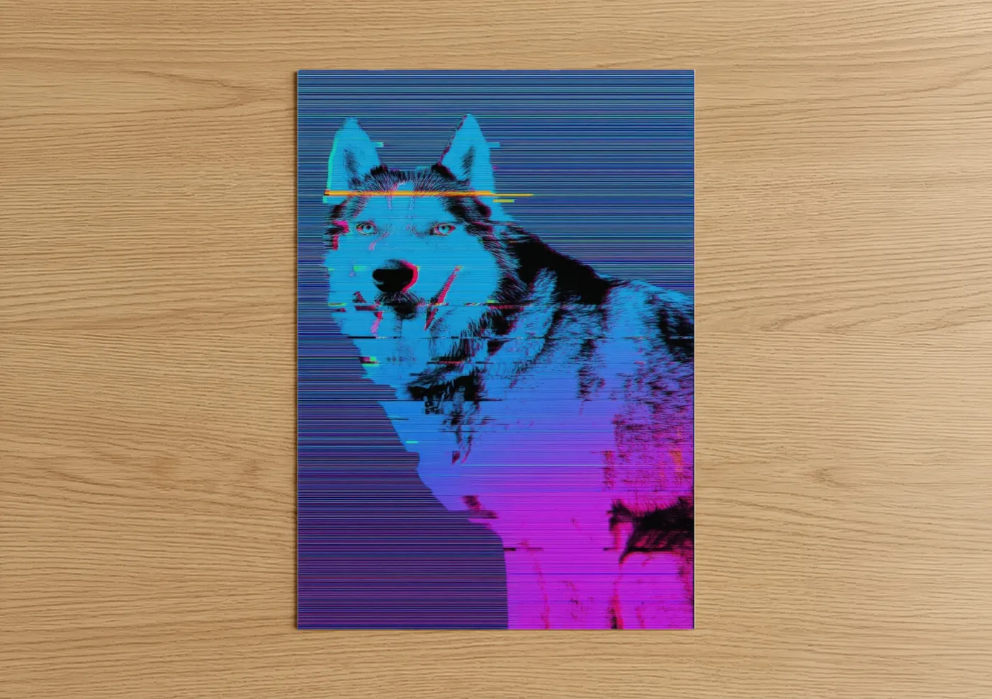 Neon Husky Vaporwave Glitch Wall Art