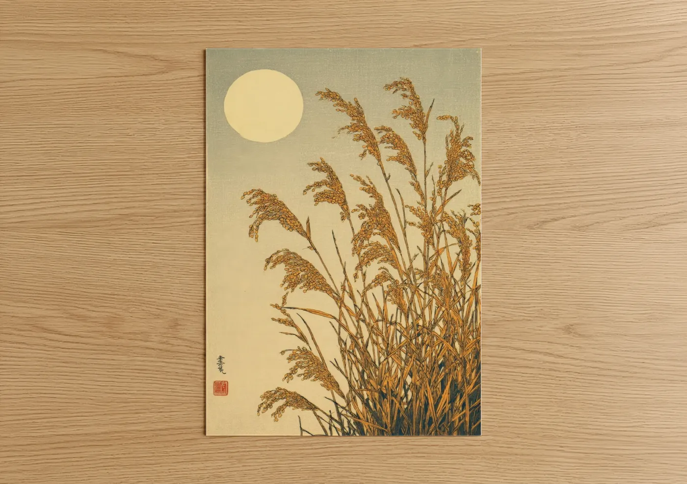 Harvest Moon Grain Japanese Woodblock Wall Art