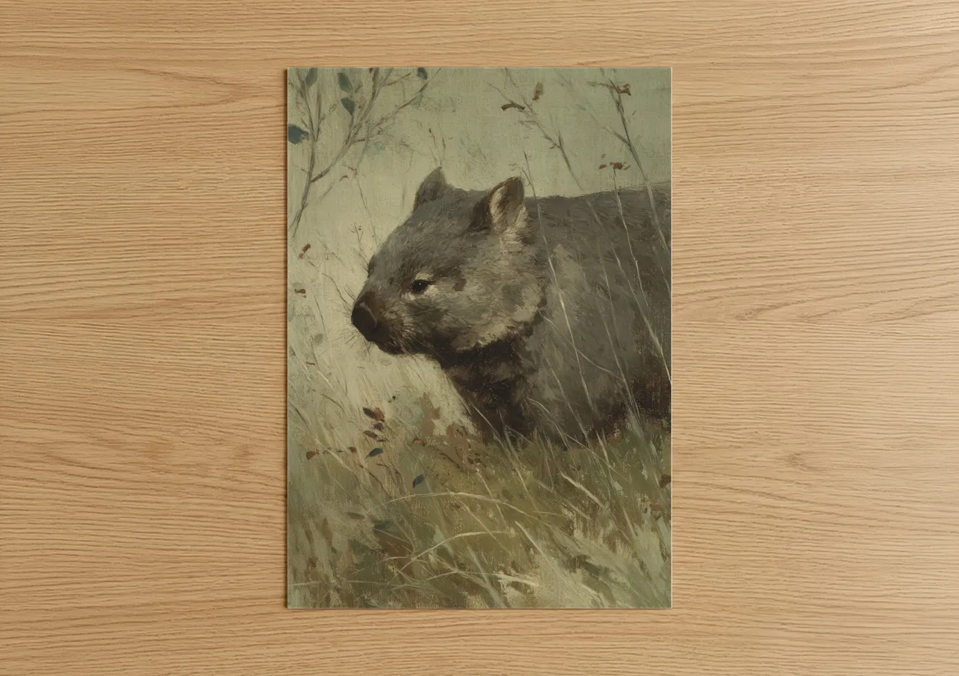 Wombat in Dry Grassland Portrait Wall Art