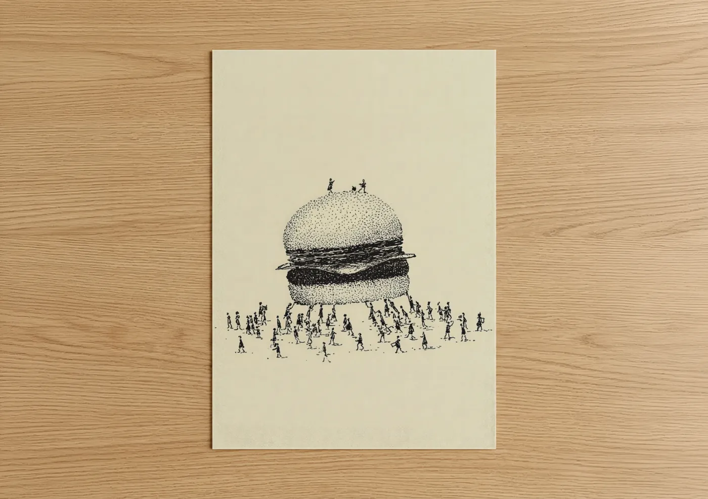 Giant Burger Illustration with Crowd Wall Art
