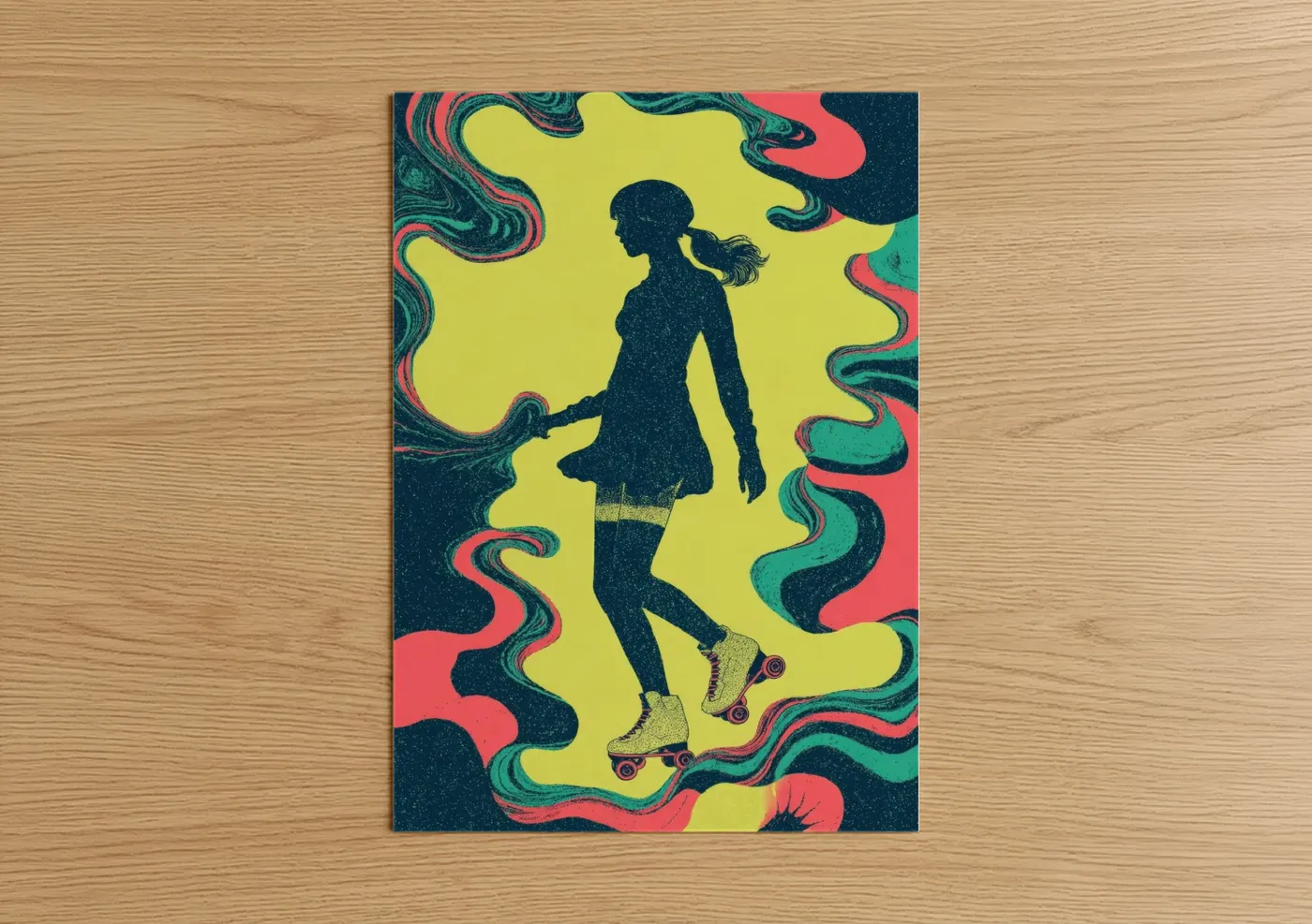 Neon Roller Skating Girl Y2K Art Wall Art