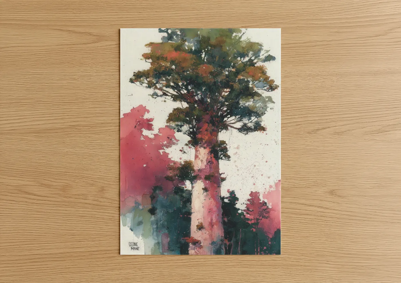 Crimson Kauri Tree Watercolor Wall Art