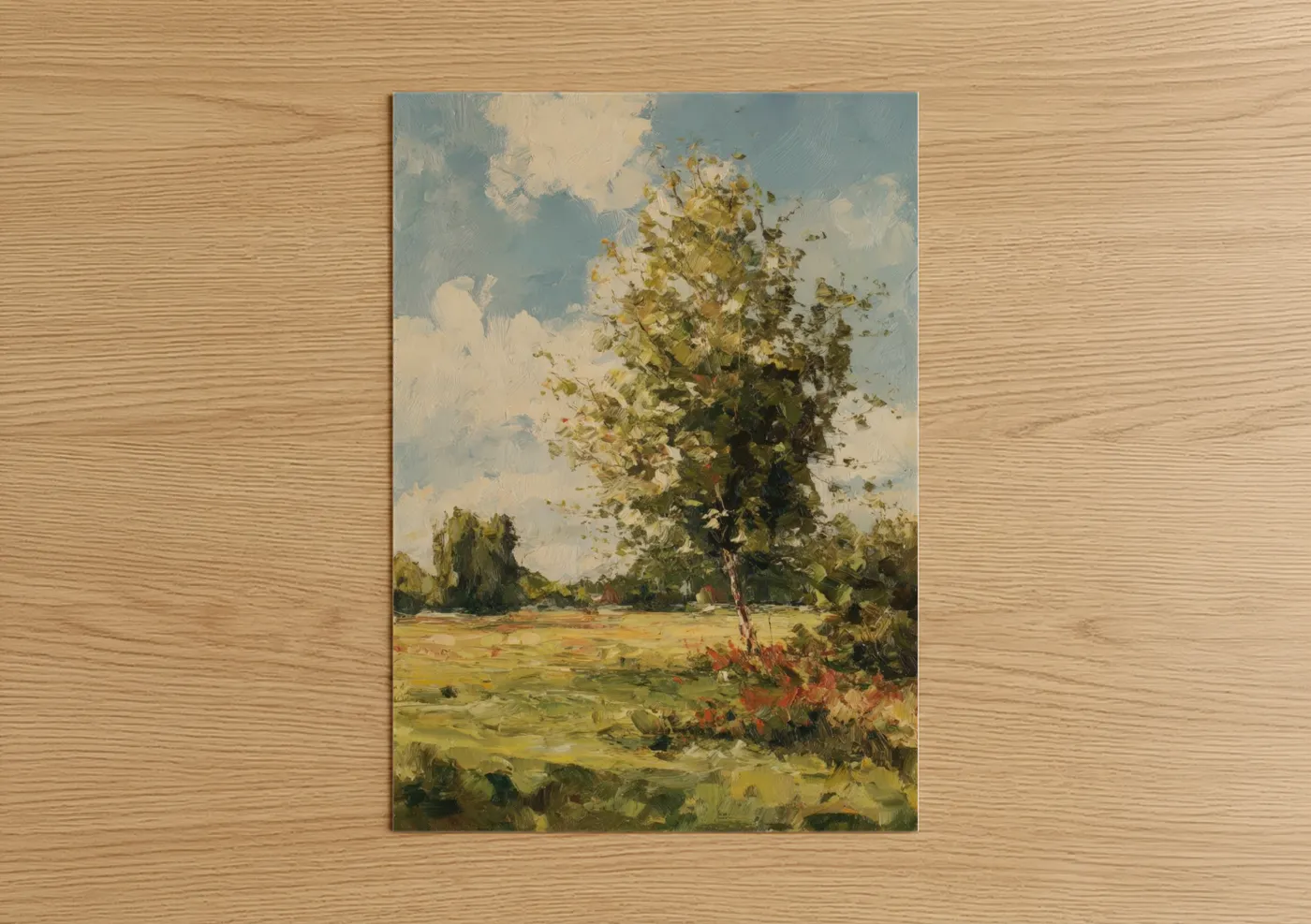 Sunlit Linden Tree Landscape Painting Wall Art