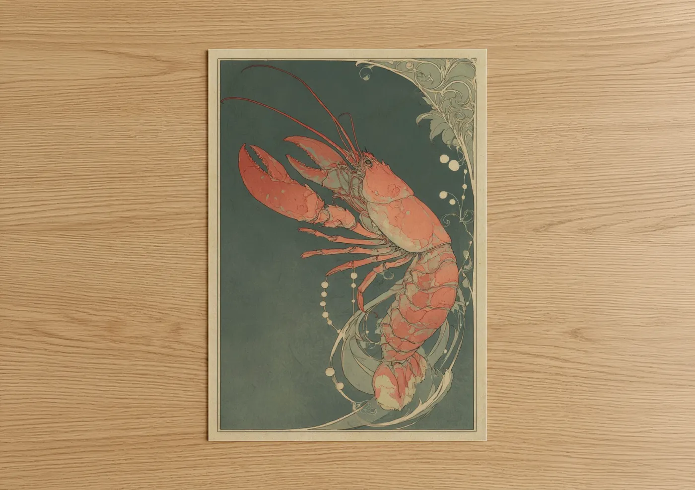 Crimson Lobster Art Deco Illustration Wall Art