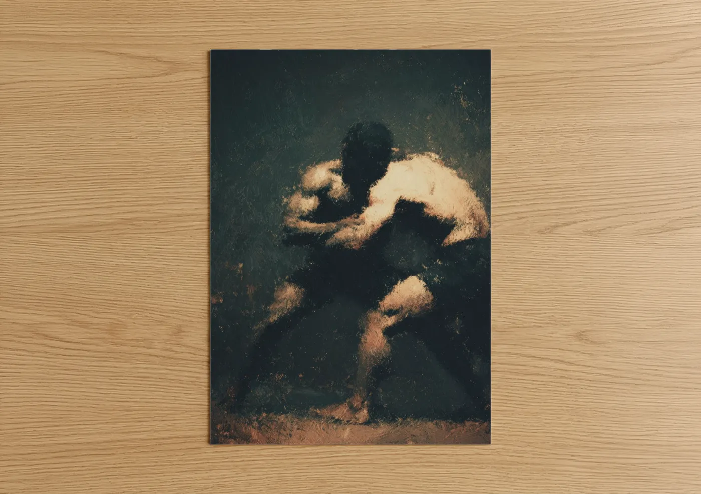 Golden Wrestling Match Vintage Wall Art