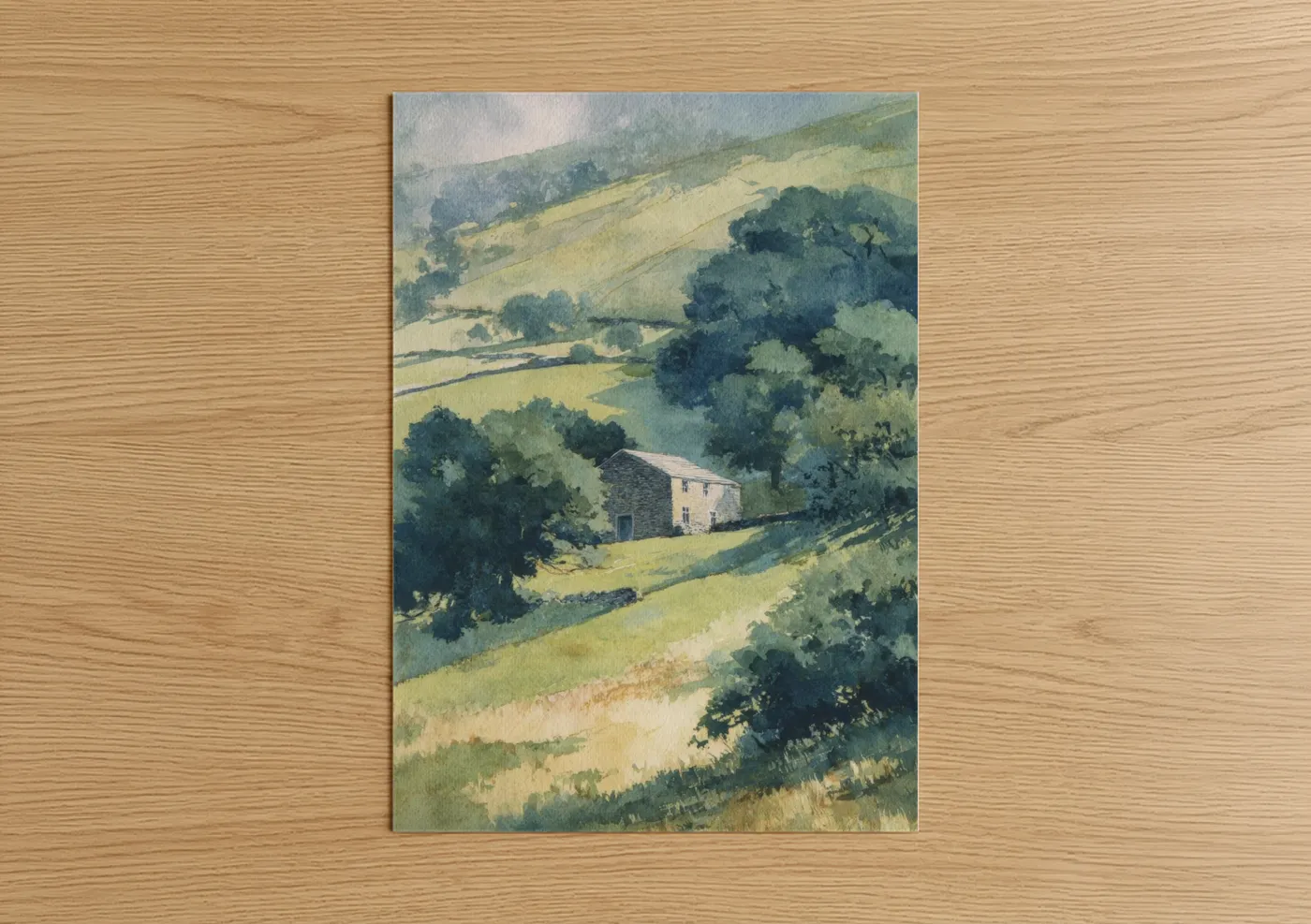 Tuscan Farmstead Watercolor Landscape Wall Art
