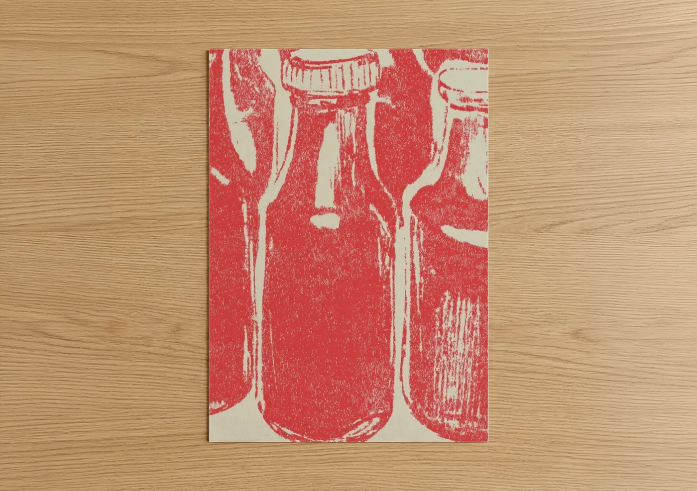 Vintage Condiment Bottles Red Kitchen Wall Art