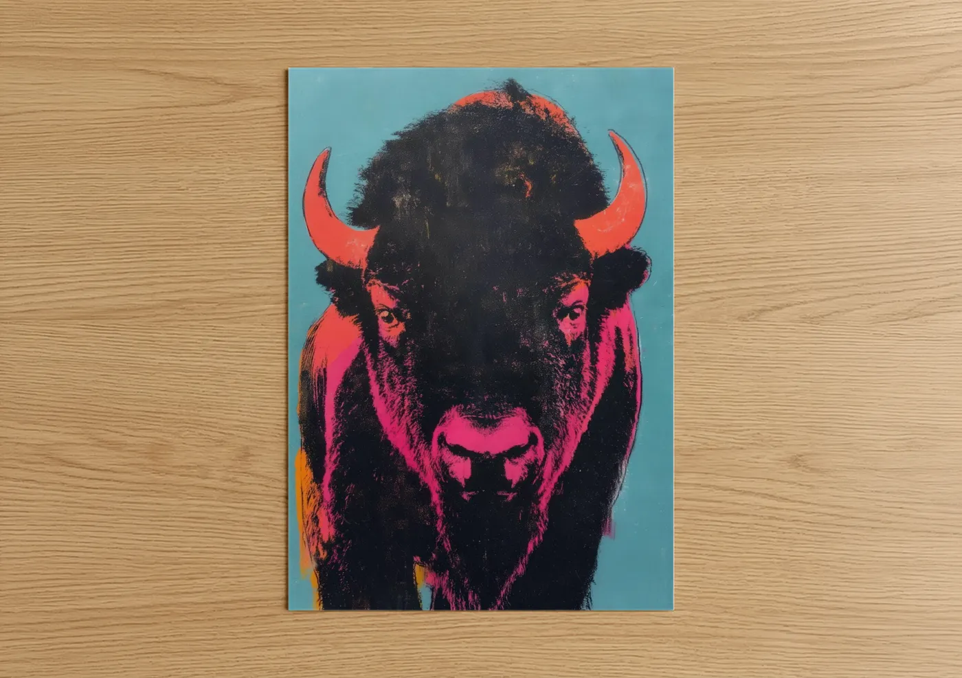 Neon Bison Pop Art Modern Wall Art
