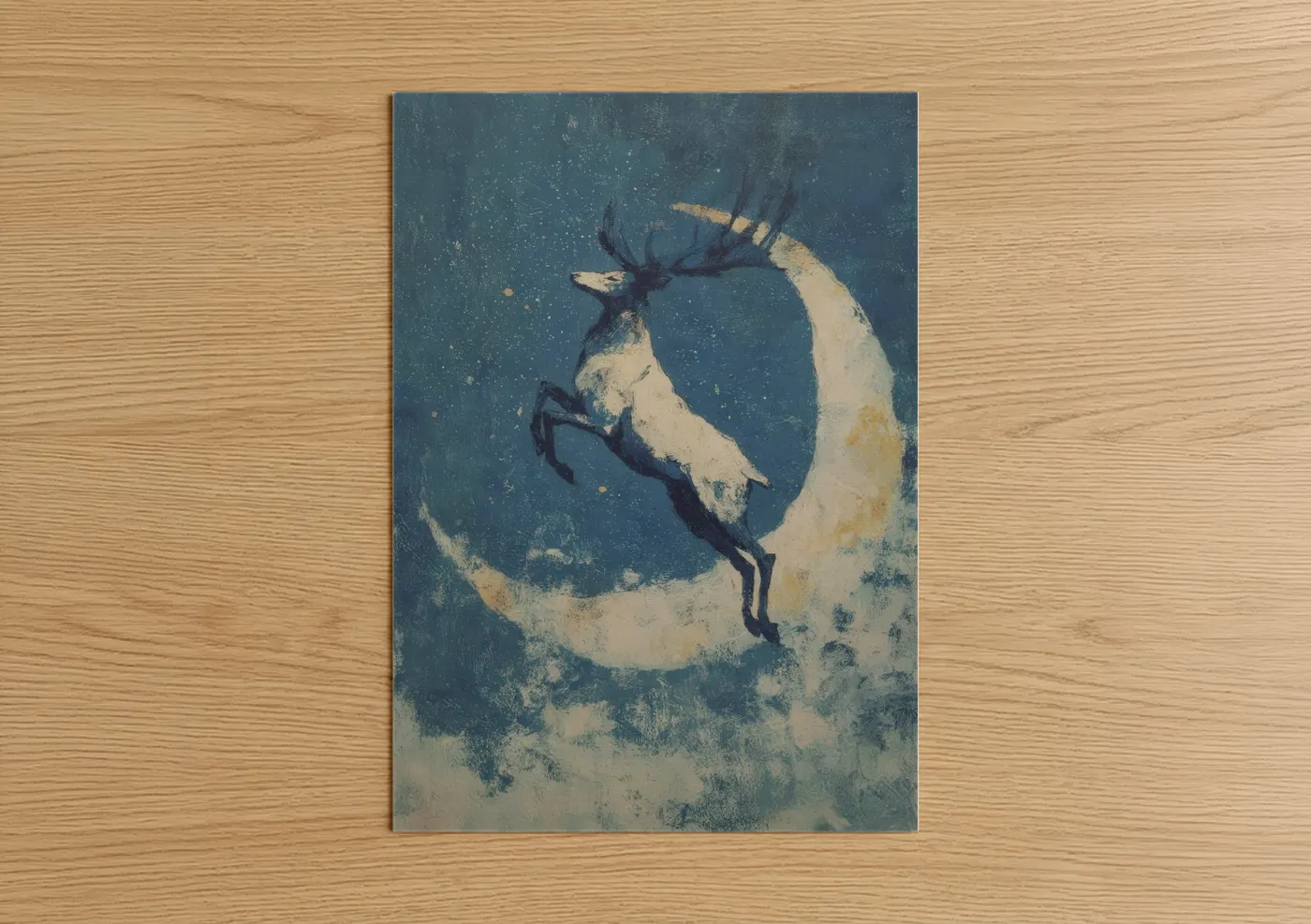 Leaping Elk Pair Winter Night Sky Wall Art