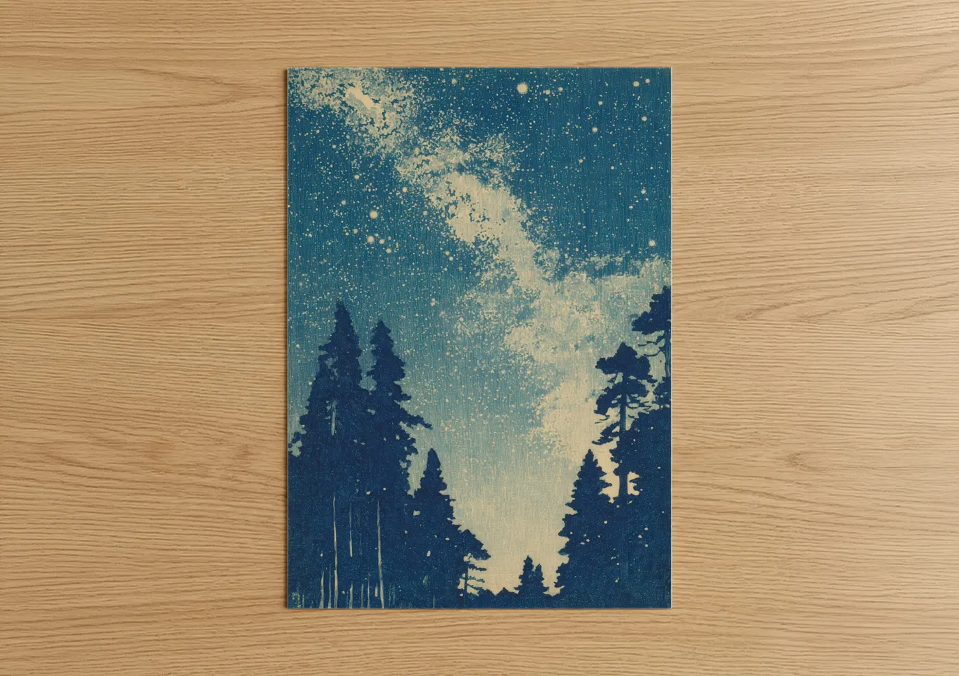 Milky Way Forest Night Sky Illustration Wall Art