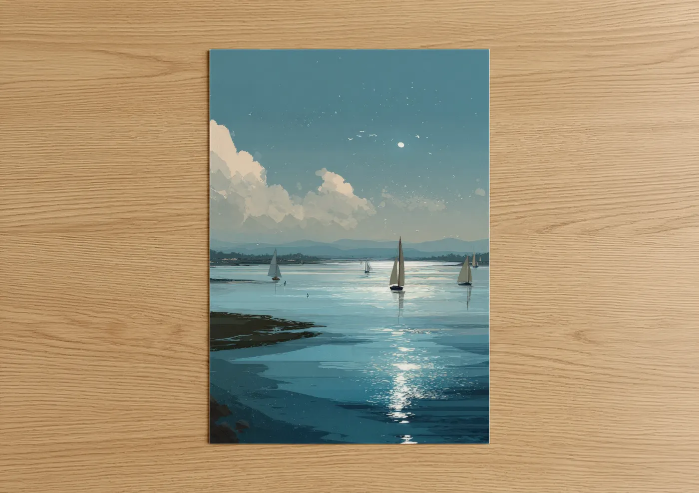 Sailboats on Calm Water Mountain Lake Wall Art