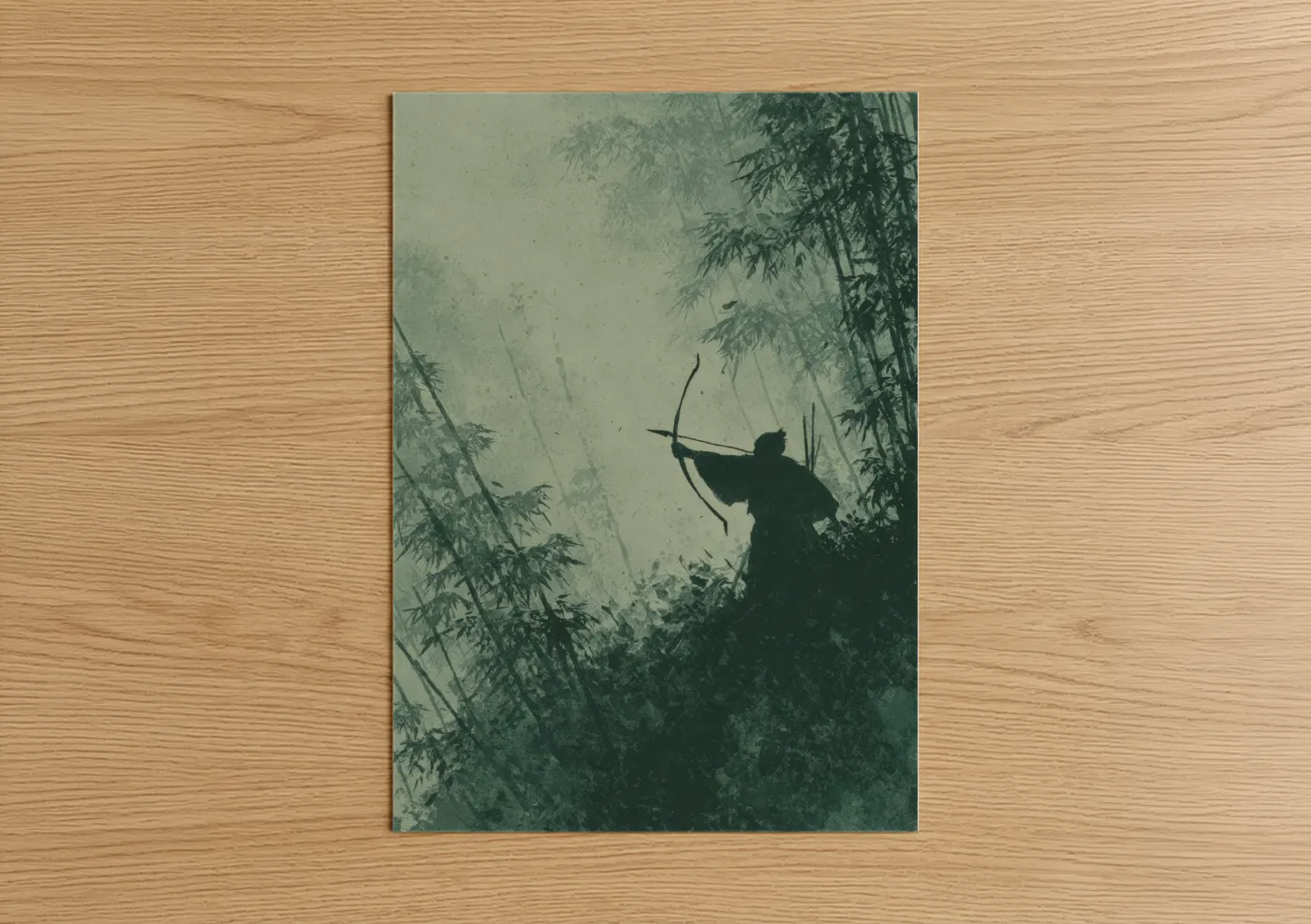 Archer in Misty Bamboo Forest Silhouette Wall Art