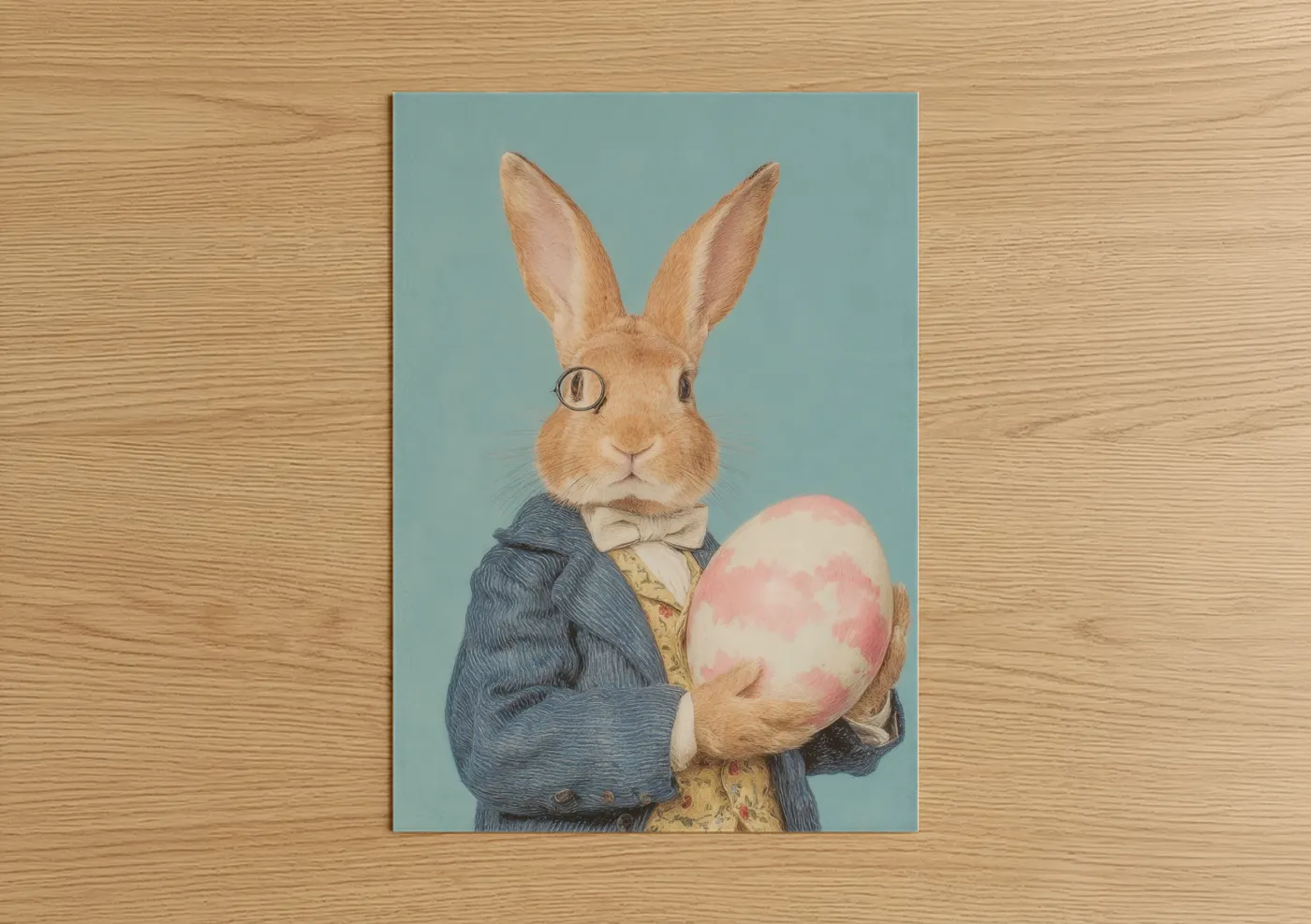 Dapper Easter Bunny With Egg Illustration Wall Art