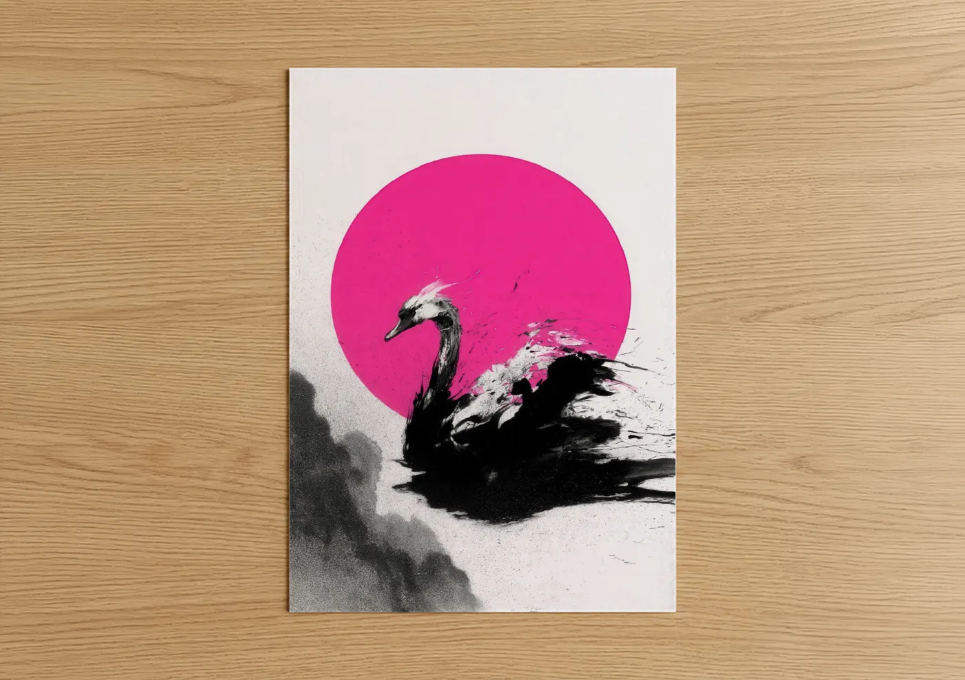 Magenta Swan Contemporary Art Print Wall Art