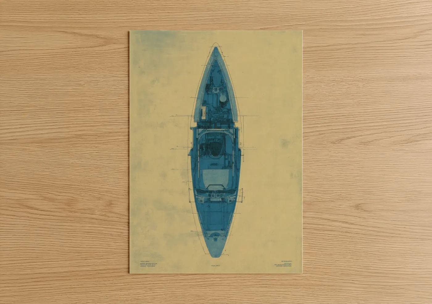 Blueprint Kayak Technical Diagram Wall Art