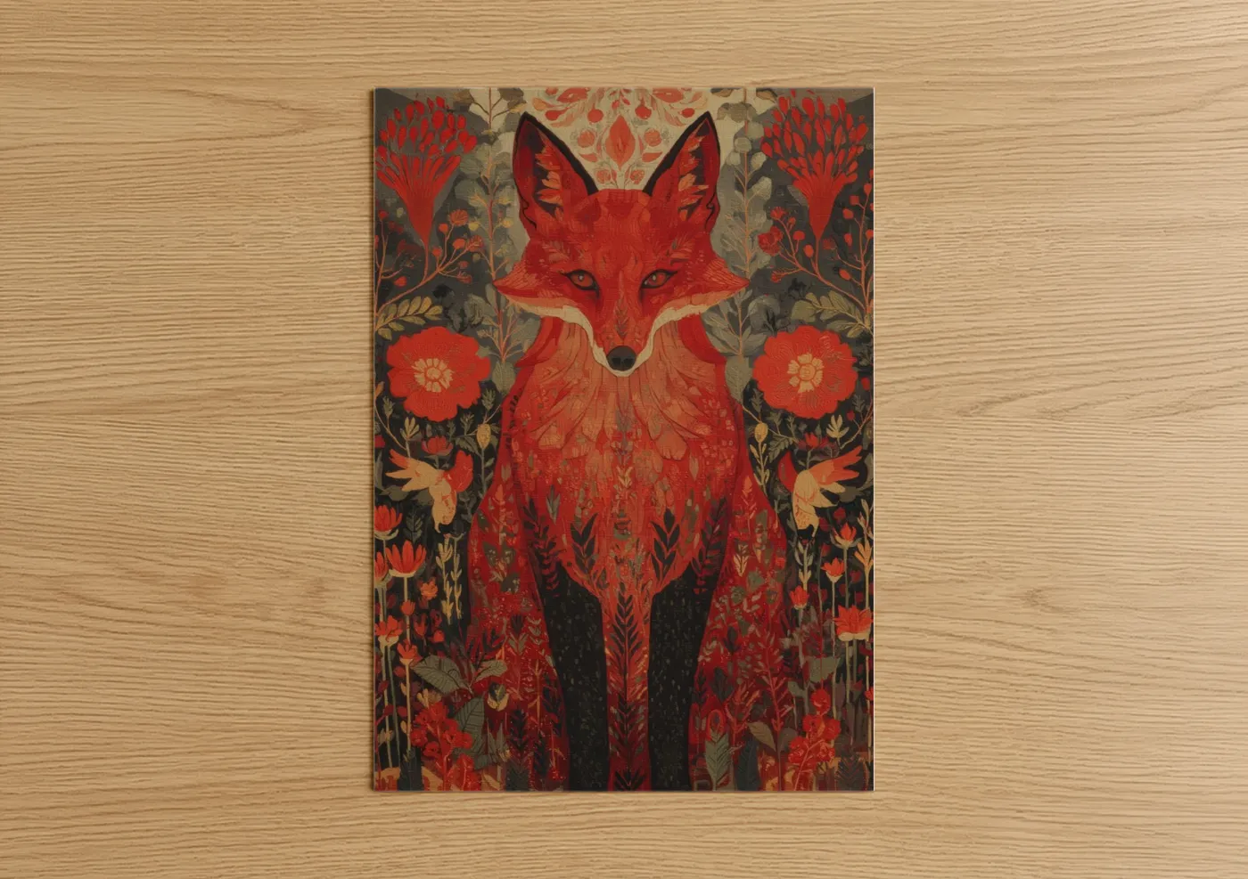 Crimson Fox Garden Red Floral Wall Art
