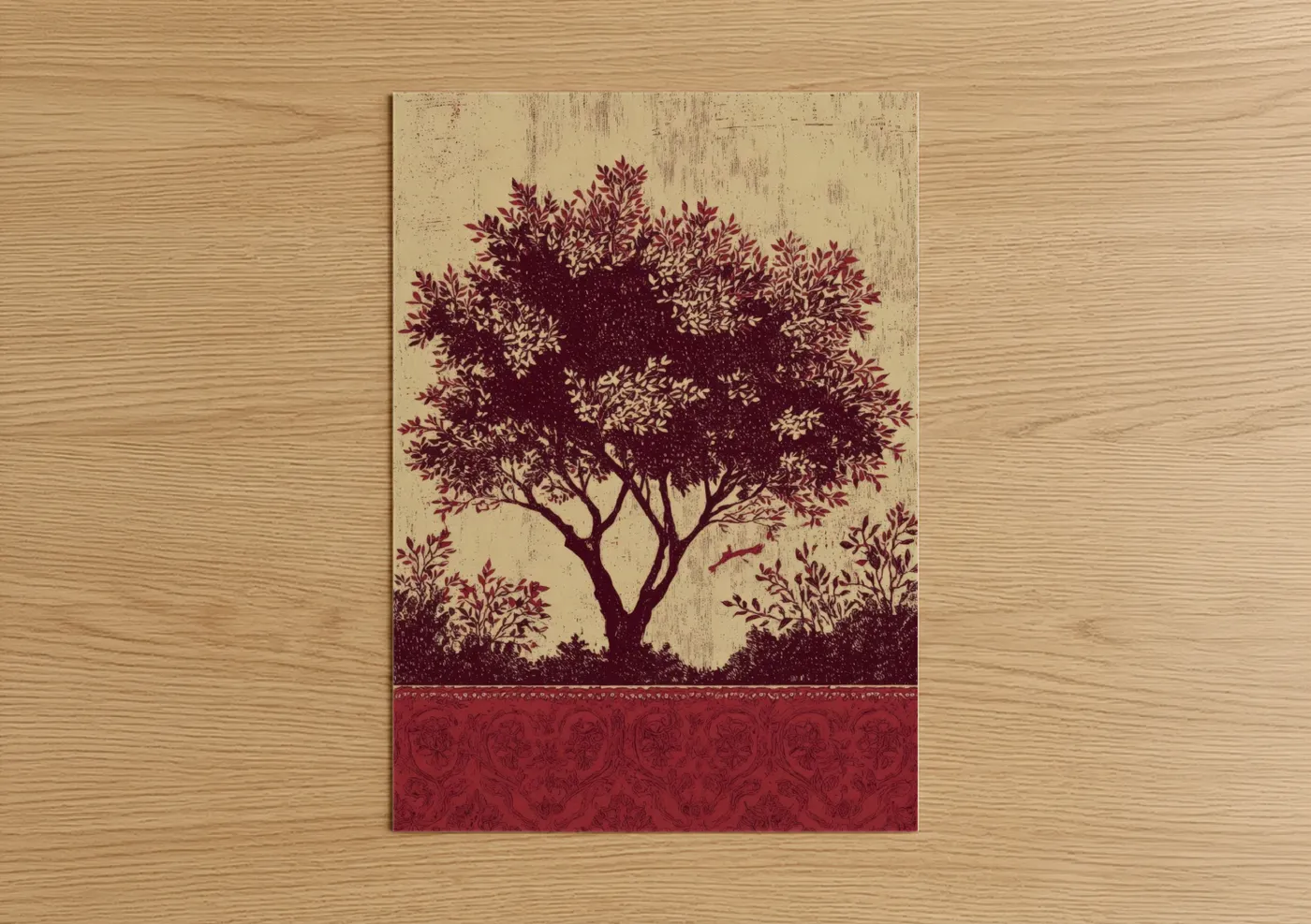 Crimson Orchard Tree Vintage Wall Art