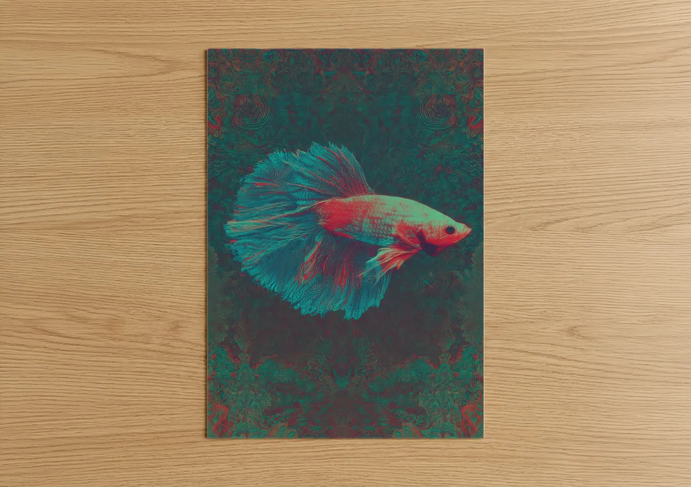 Crimson Betta Fish Turquoise Wall Art